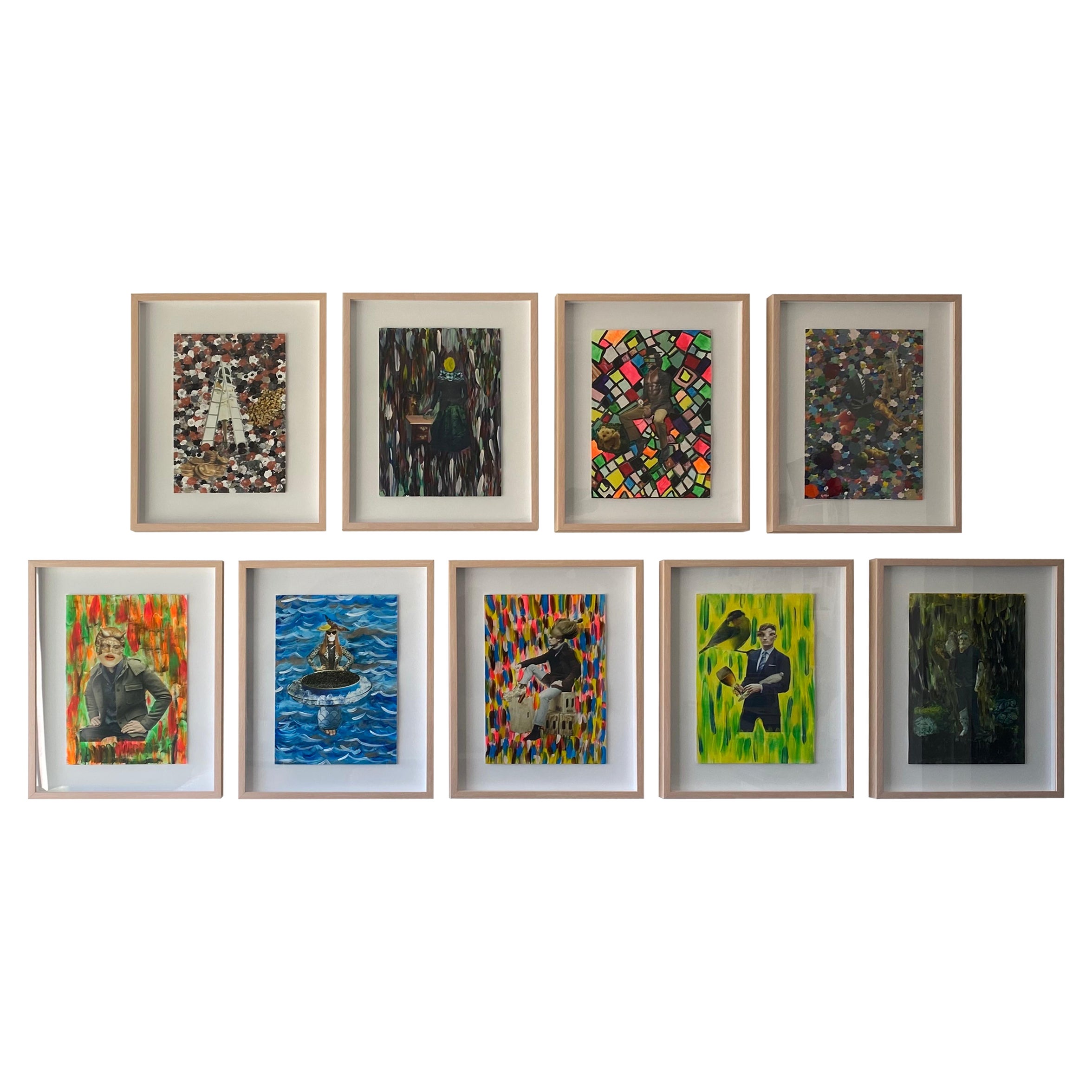 Collage, peinture multicolore lot de 9, 21e siècle de Mattia Biagi