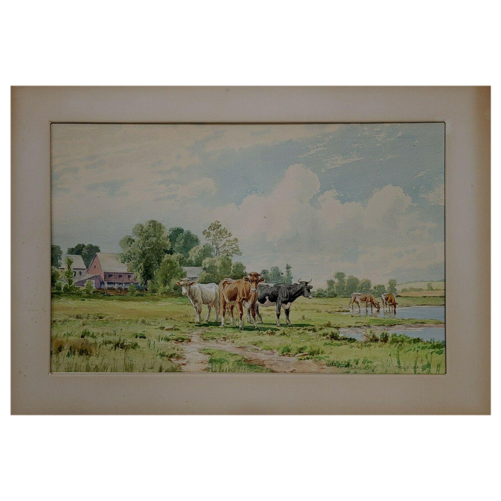 Watercolor Painting by Thomas Bigelow Craig Watercolor, Cows