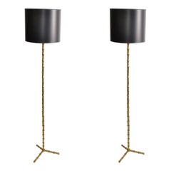 Pair of Maison Baguès Bronze Faux Bamboo Floor Lamp French Mid-Century Modern