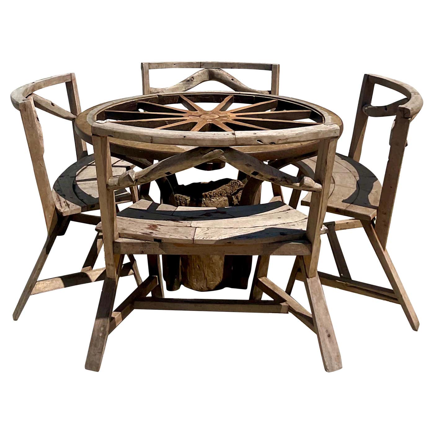 Wheel Table Kit Vintage Rustic Custom Built Wagon Wheel Table and Benches Set at ...