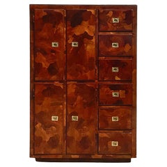 Coffre d'homme en bois d'olivier patchwork American of Martinsville du milieu du siècle