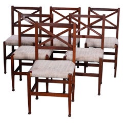 Six Vintage Arts & Crafts Mission Oak Brooks School Dining Chairs, c1910