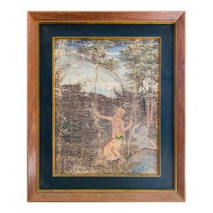 Thai Painting of Temple Dancer and Buddhist Monkey God, Distressed, circa 1950