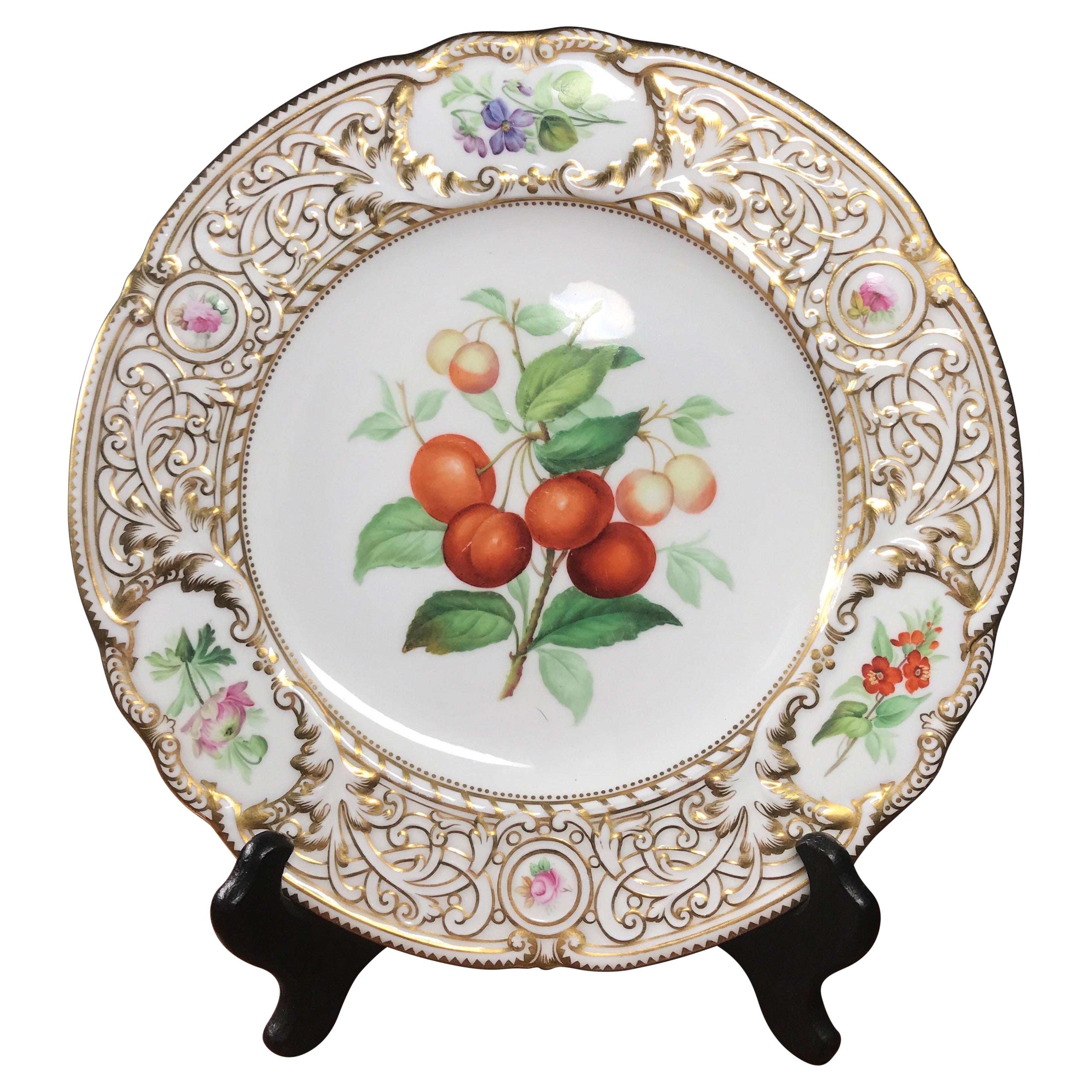 Minton Plate, Cherries Specimen & Flowers, 1852 For Sale