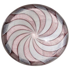 Venini Murano Signed Made in Italy Amethyst White Ribbons Italian Art Glass Bowl