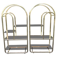 Pair of Brass and Smoked Glass Etageres