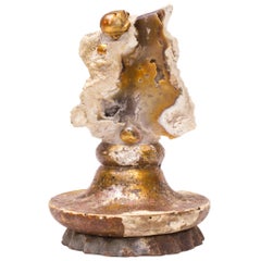 18th Century Italian Candlestick Top with Fossil Agate Coral and Baroque Pearls