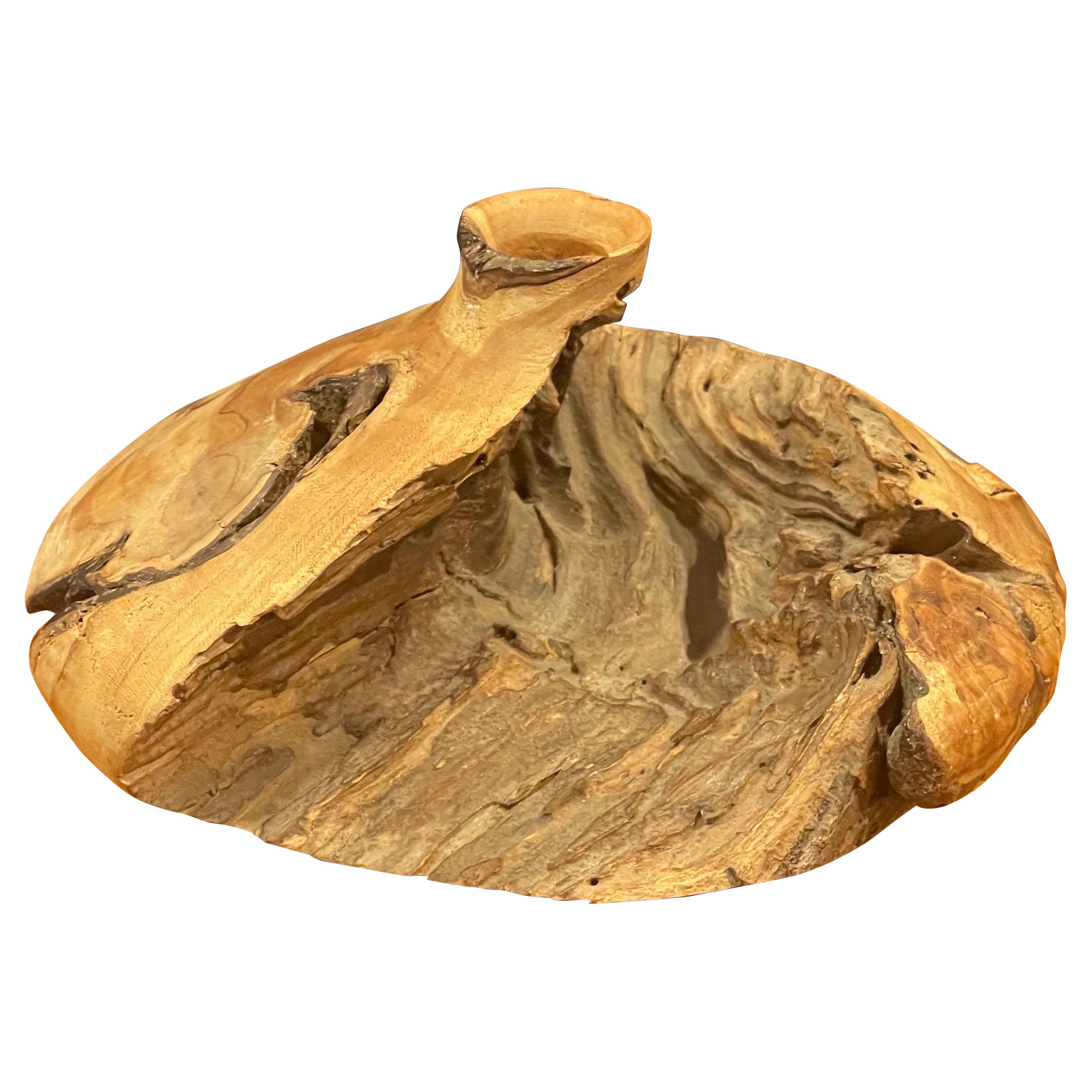 Natural Burl Wood Rustic Low Vase For Sale