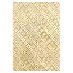 Used Moroccan Beige Hand Knotted Wool Rug