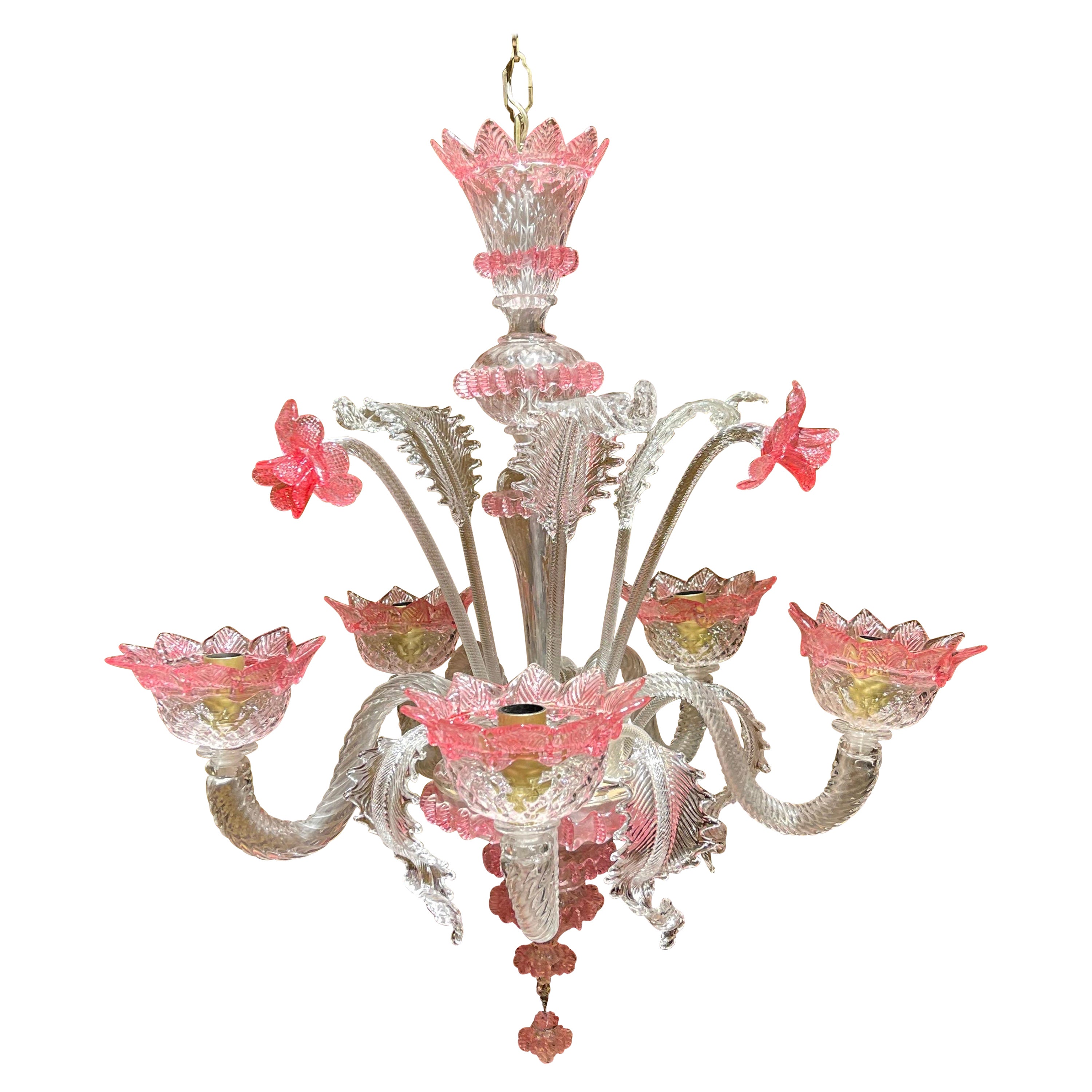 20th Century Murano Italy Chandelier Ceiling Luster, Mouth Blown For Sale