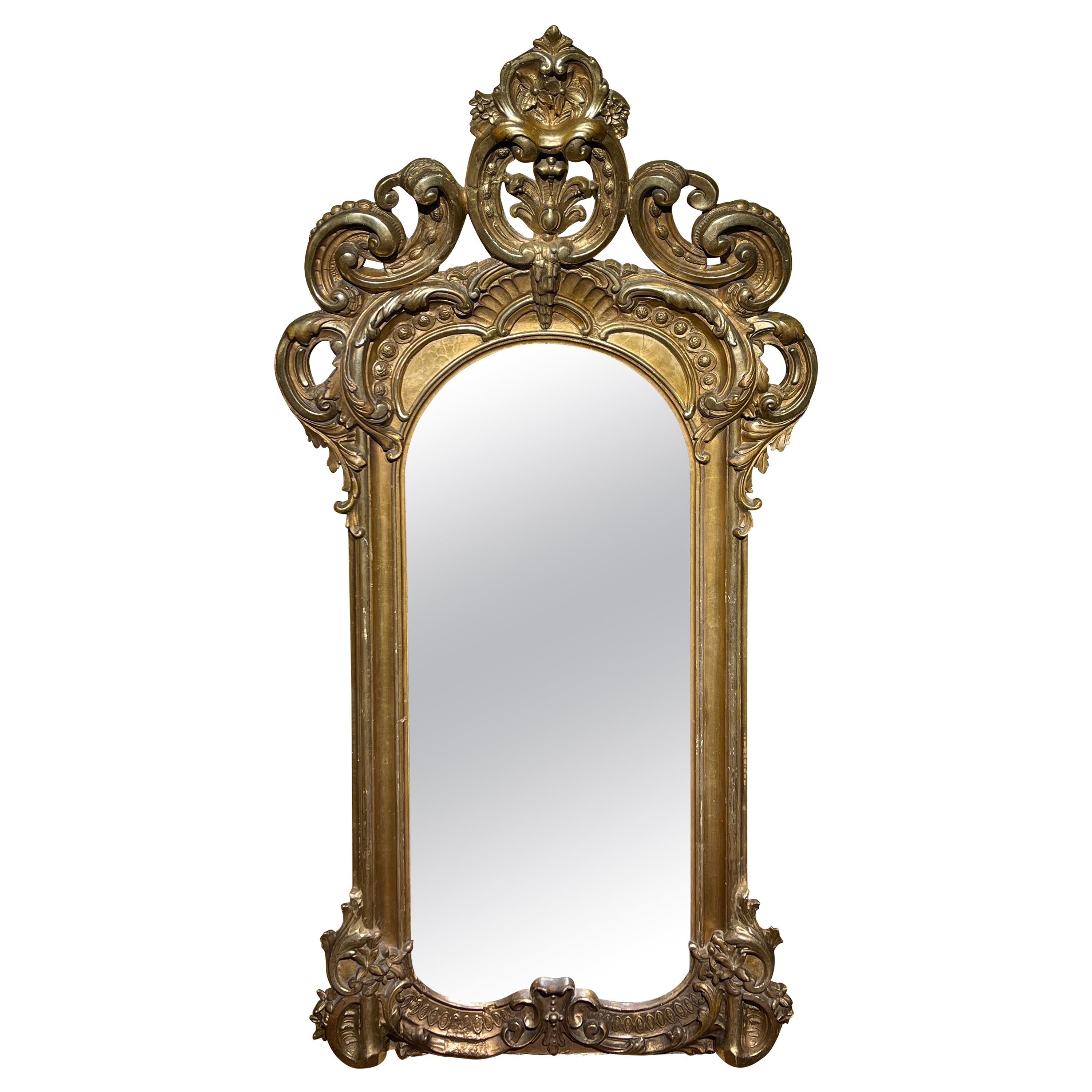 Stately Gilded Parlor Wall Mirror, Napoleon III For Sale