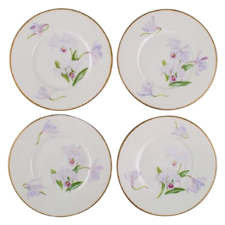 Quatre assiettes anciennes uniques Royal Copenhagen en porcelaine avec fleurs d'Iris