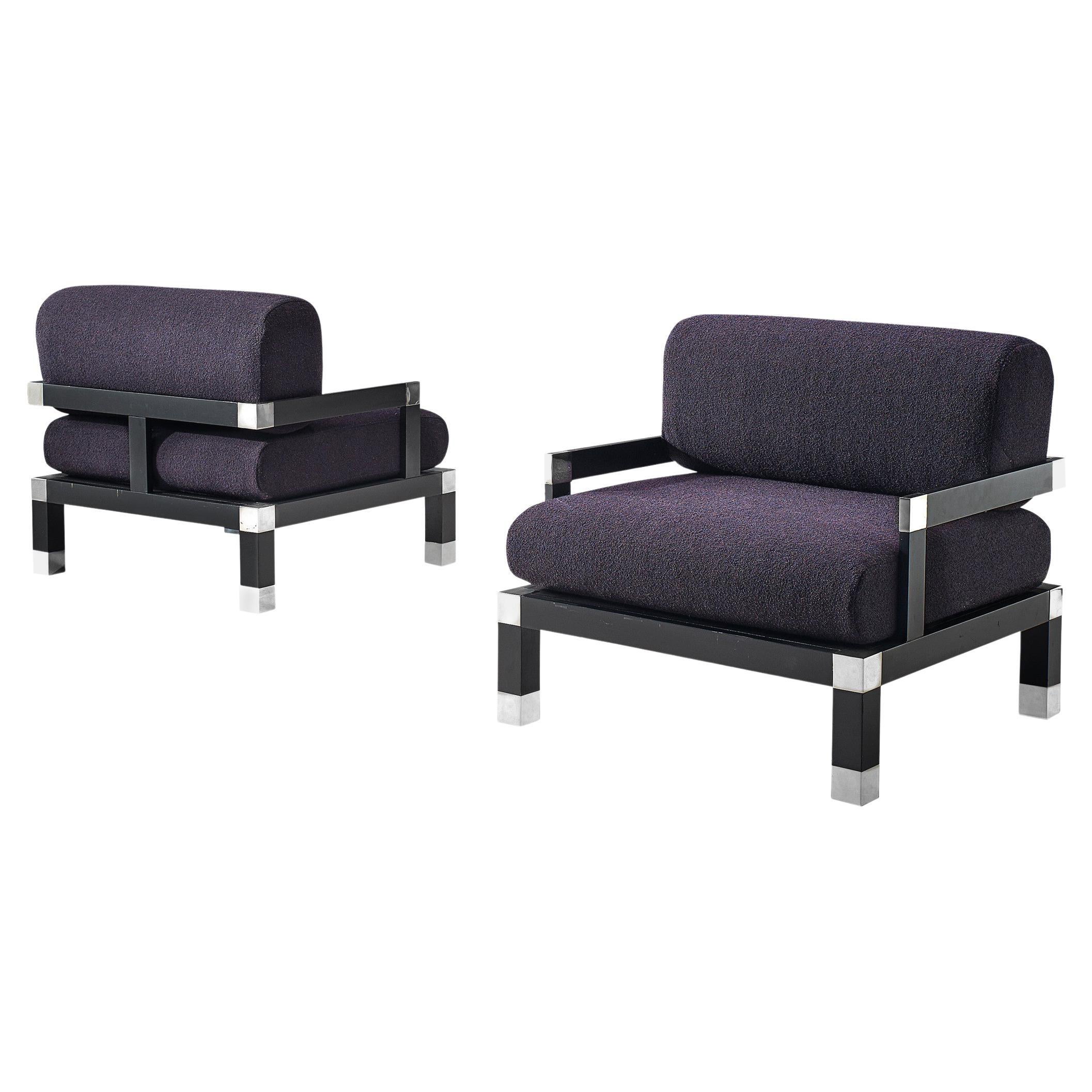 Romeo Rega Pair of Reupholstered Lounge Chairs in Purple Fabric
