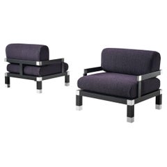 Romeo Rega Pair of Reupholstered Lounge Chairs in Purple Fabric