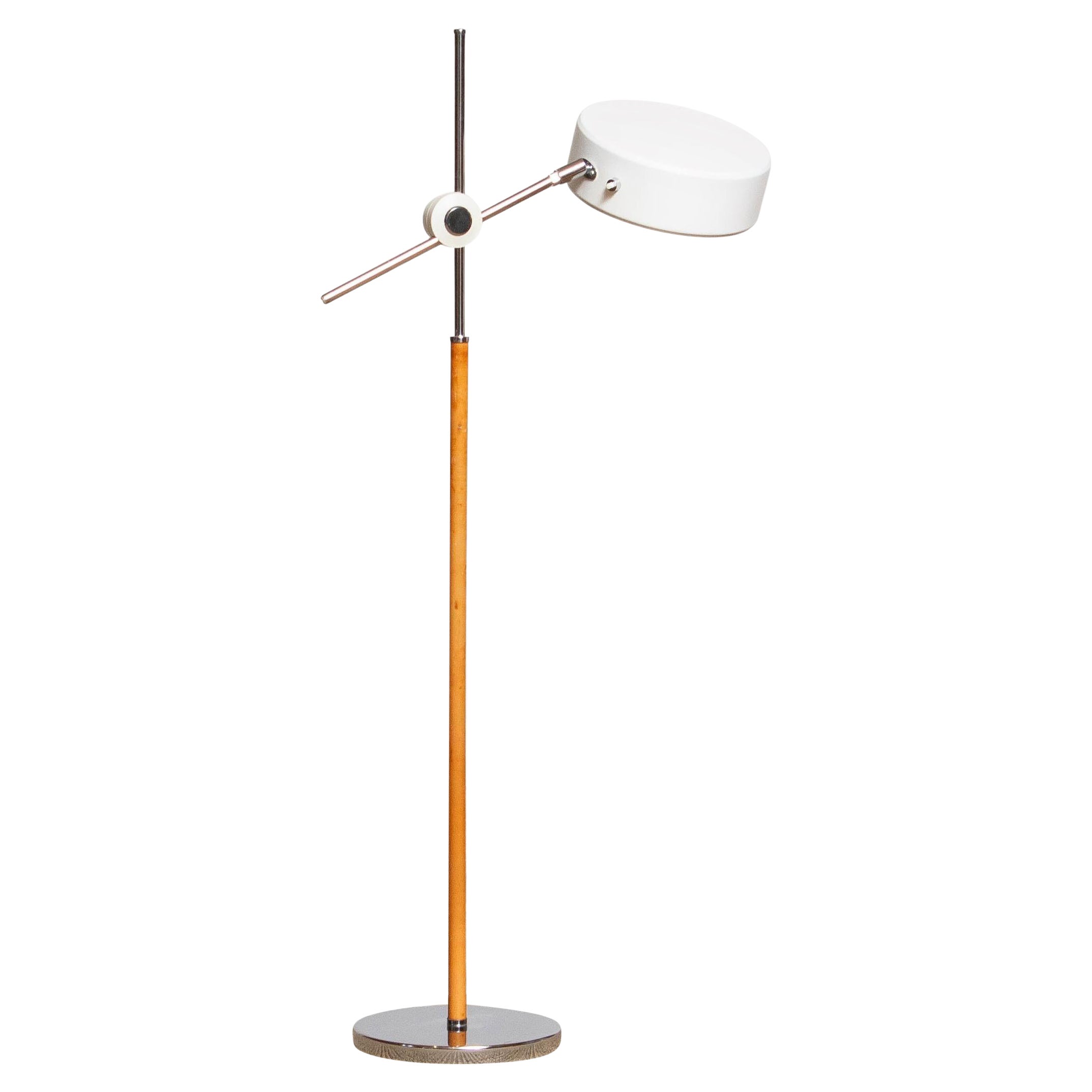 1970s White and Leather Olympic Floor Lamp by Anders Pehrson for Atelje Lyktan