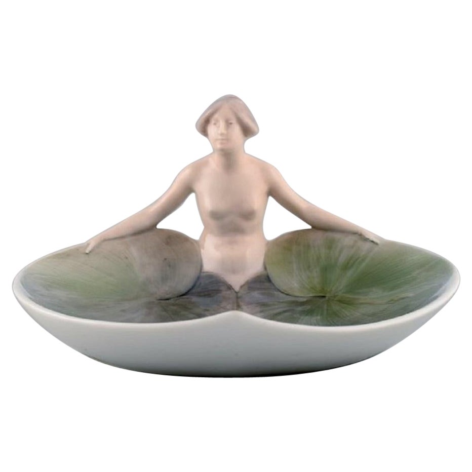 Early and Rare Royal Copenhagen Art Nouveau Dish with Nude Female Figure For Sale