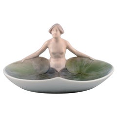 Early and Rare Royal Copenhagen Art Nouveau Dish with Nude Female Figure
