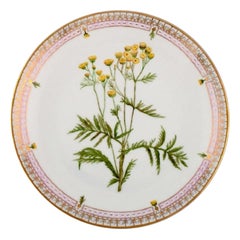 Dinner Plate in Flora Danica Style, Hand-Painted Flowers and Gold Decoration