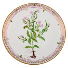 Dinner Plate in Flora Danica Style, Hand-Painted Flowers and Gold Decoration