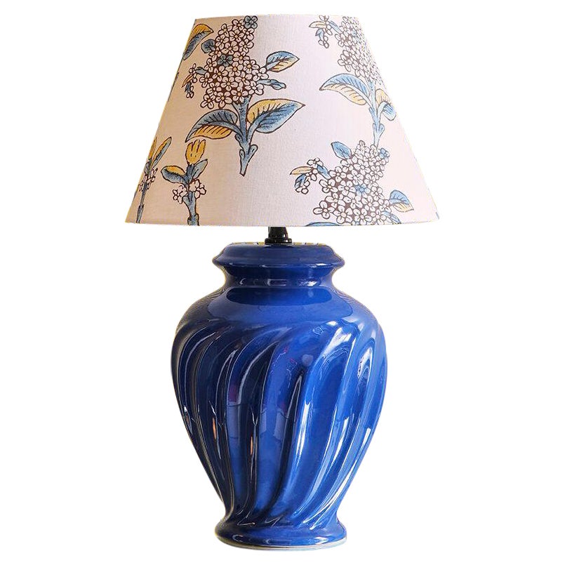 Vintage Ceramic Table Lamp with Customized Shade, France 1970's