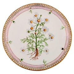 Dinner Plate in Flora Danica Style, Hand-Painted Flowers and Gold Decoration