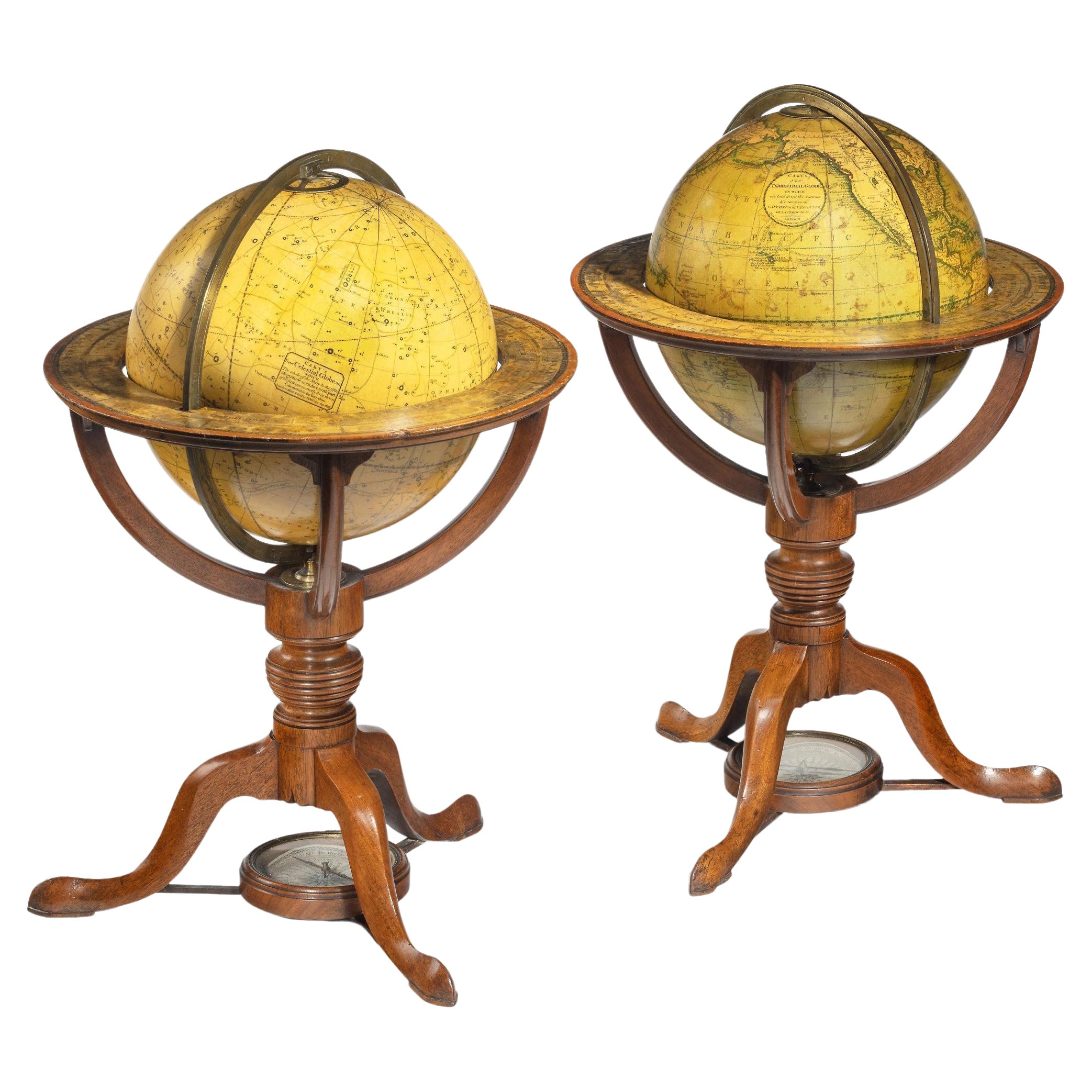 Rare Pair of Table Globes by Cary, Each Dated 1816