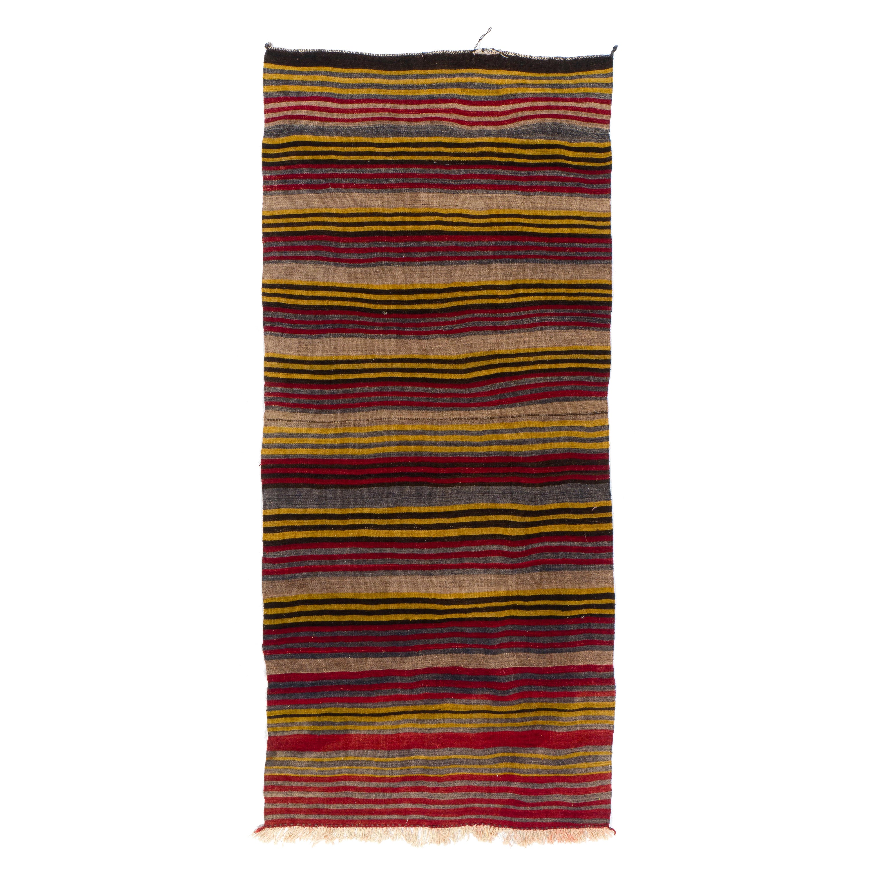 5.2x11.2 Ft Striped Handwoven Wool Kilim / Flat-weave, Reversible Runner Rug For Sale