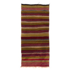 Vintage 5.2x11.2 Ft Striped Handwoven Wool Kilim / Flat-weave, Reversible Runner Rug