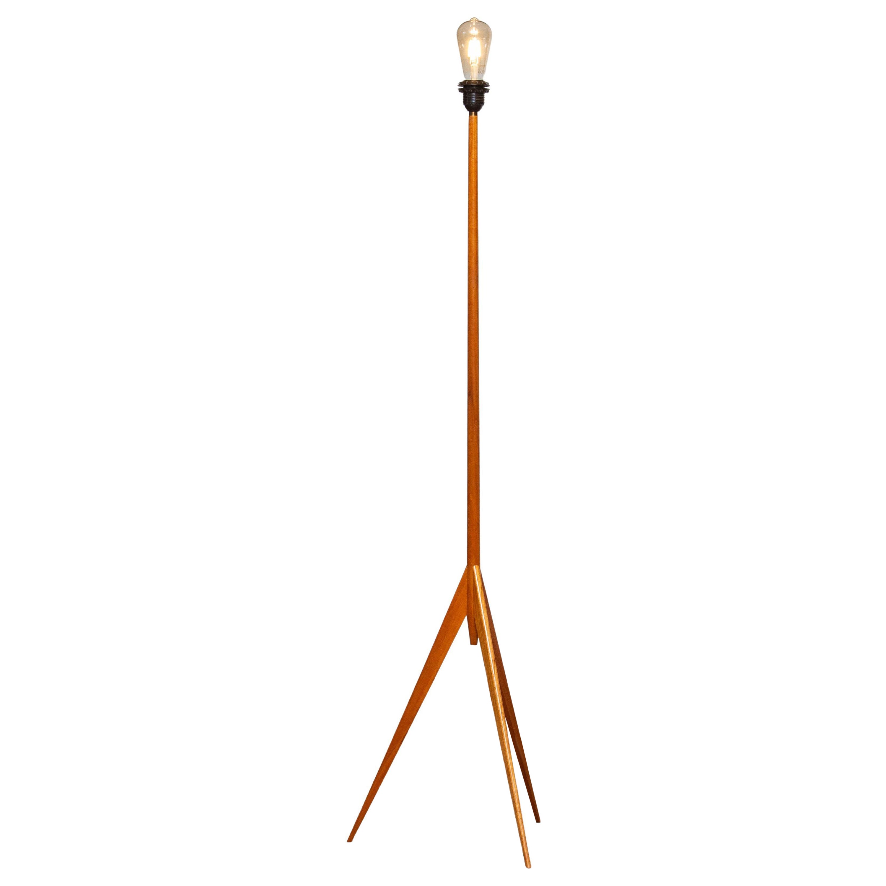 1960s Slim and Tall Scandinavian Teak Tripot Floor Lamp by Luxus from Sweden For Sale