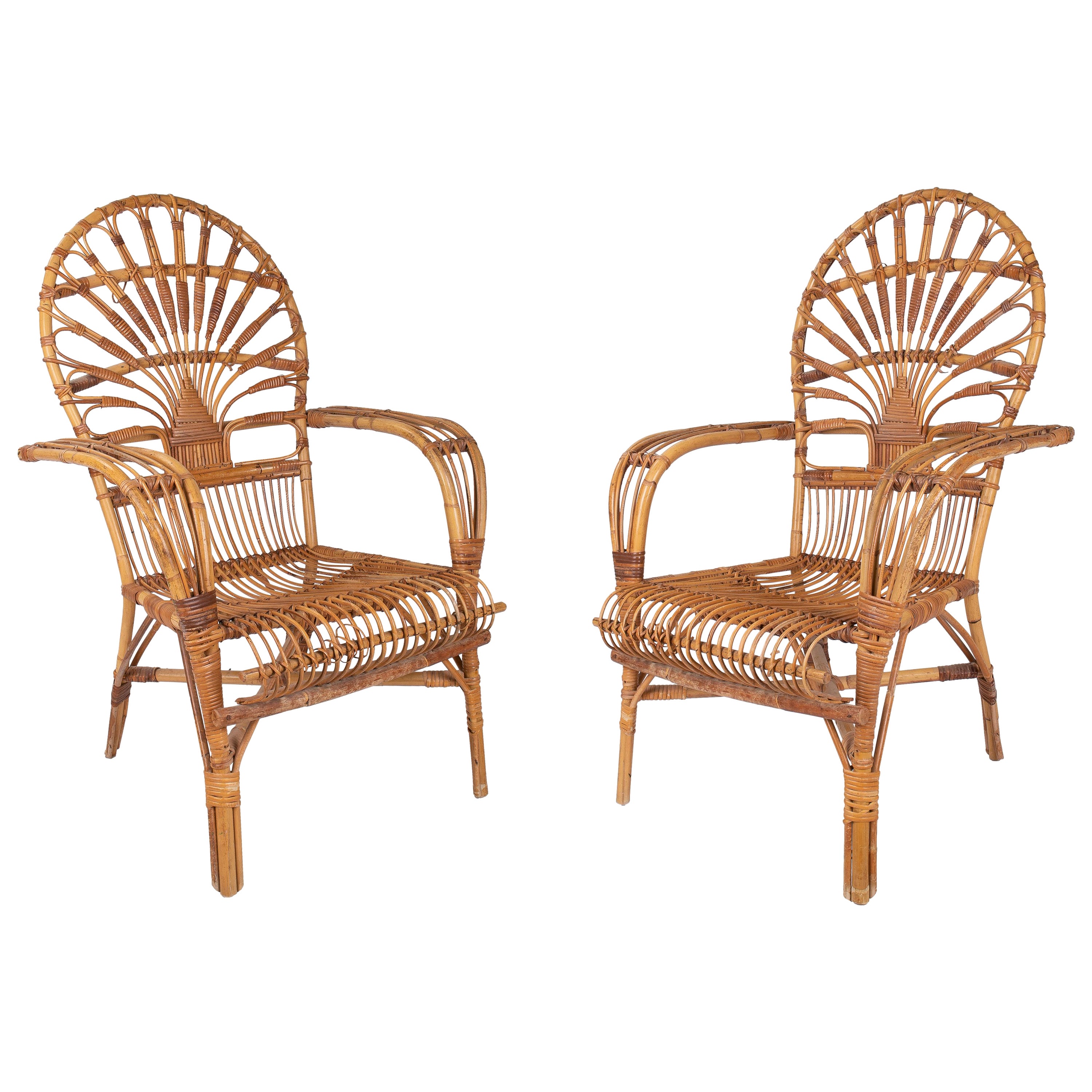 Pair of 1970s Spanish Bamboo Armchairs For Sale