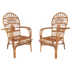 Retro Pair of 1970s Spanish Bamboo Armchairs