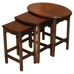 Vintage Lovely circa 1940's English Hardwood Nest of Three Side End Lamp Wine Tables