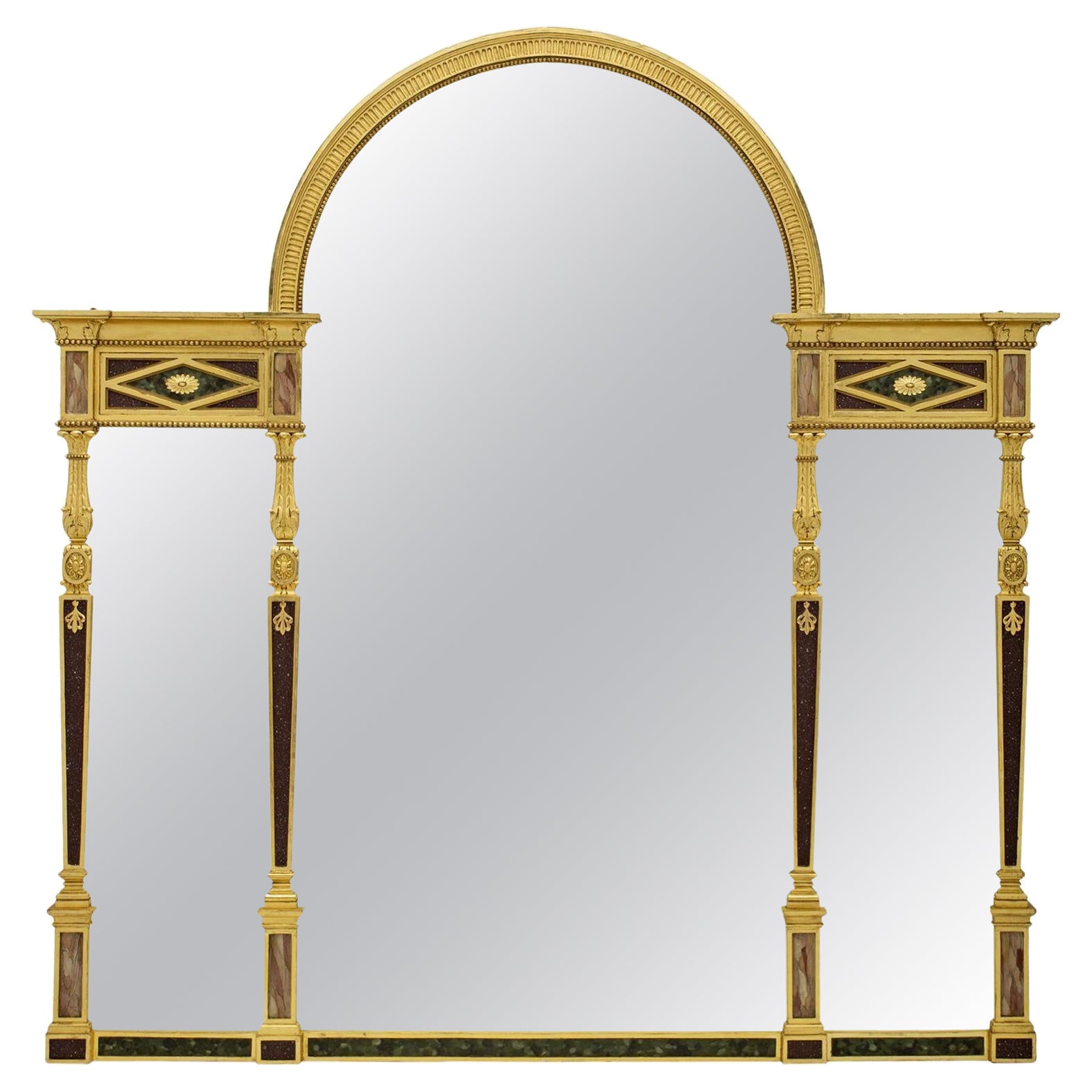 Dreiteiliger kontinentaler neoklassizistischer Spiegel aus der Mitte des 19. Jahrhunderts