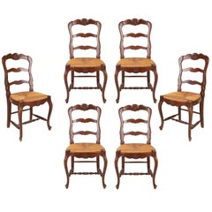 Set of Six 1940s Spanish Wooden Rope Bottomed Chairs
