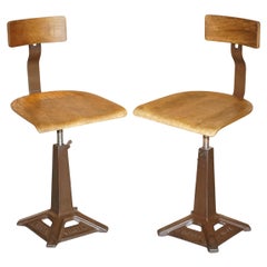 Pair of Vintage Singer Sewing Machine Work Chairs Height Adjustable Bar Stools