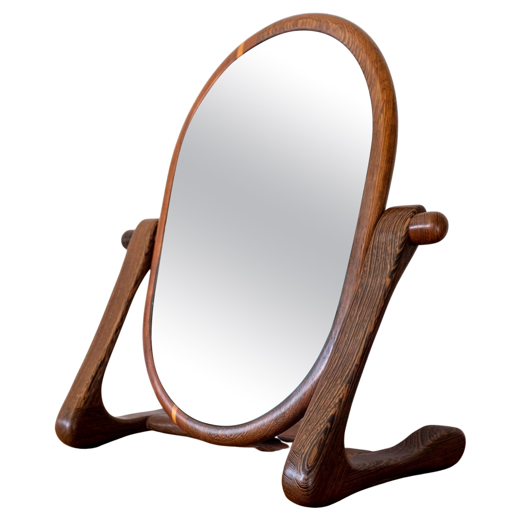 Handcrafted Mixed Wood Table Top Mirror, 1960er