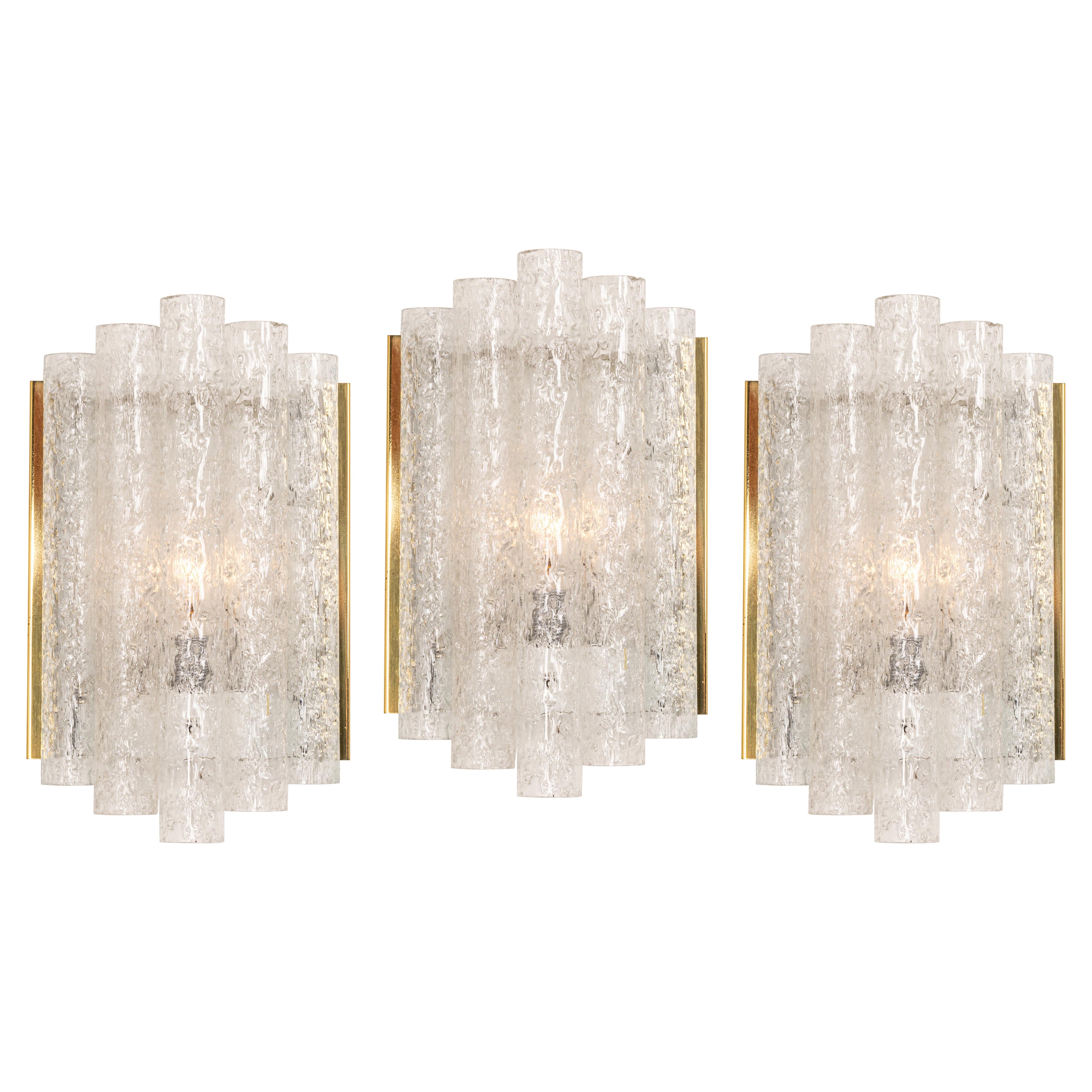 Pair of Brass or Ice Glass Wall Sconces by Doria, Germany, 1960s
