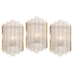 Pair of Brass or Ice Glass Wall Sconces by Doria, Germany, 1960s