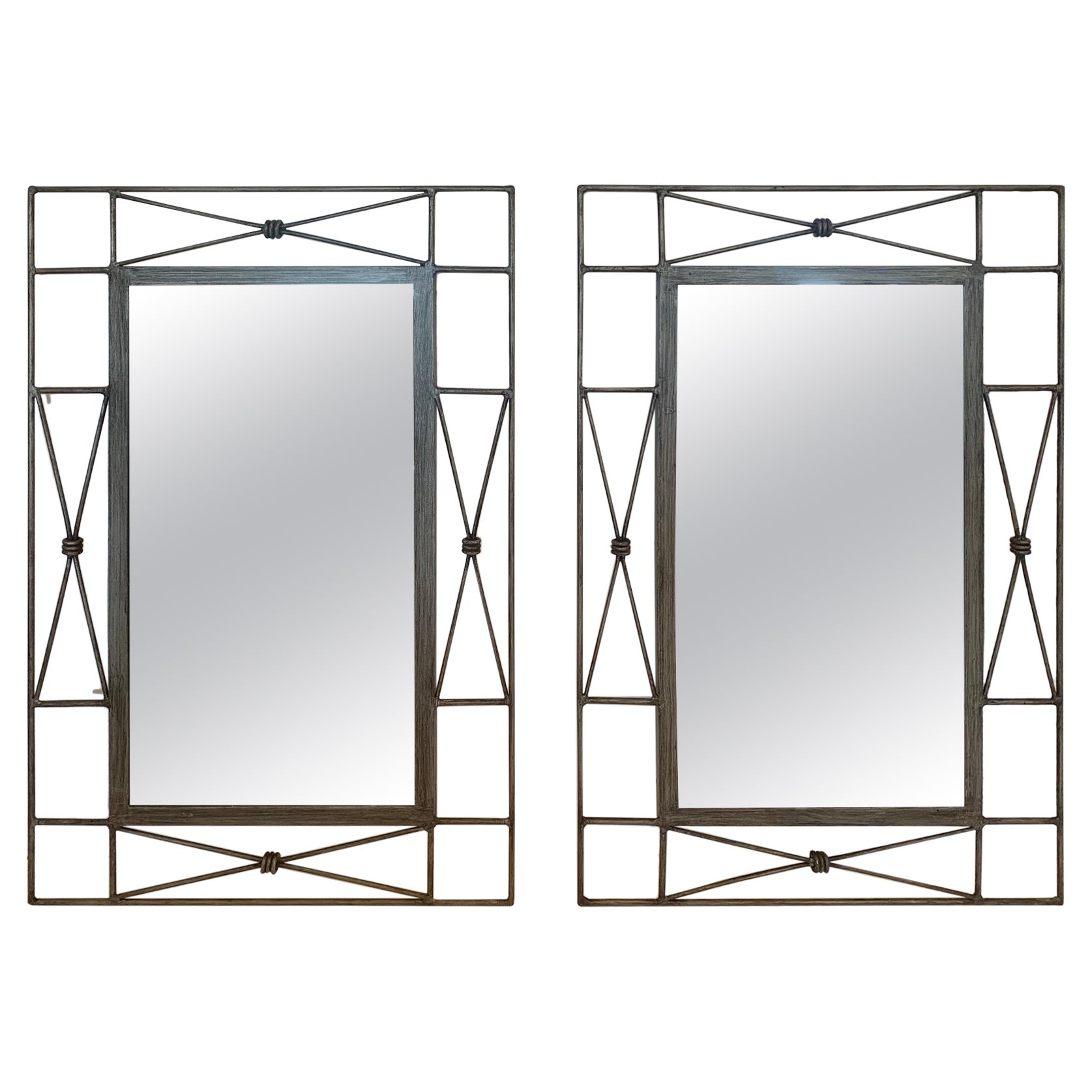 Cool Pair of Iron Contemporary Industrial Wall Mirrors For Sale