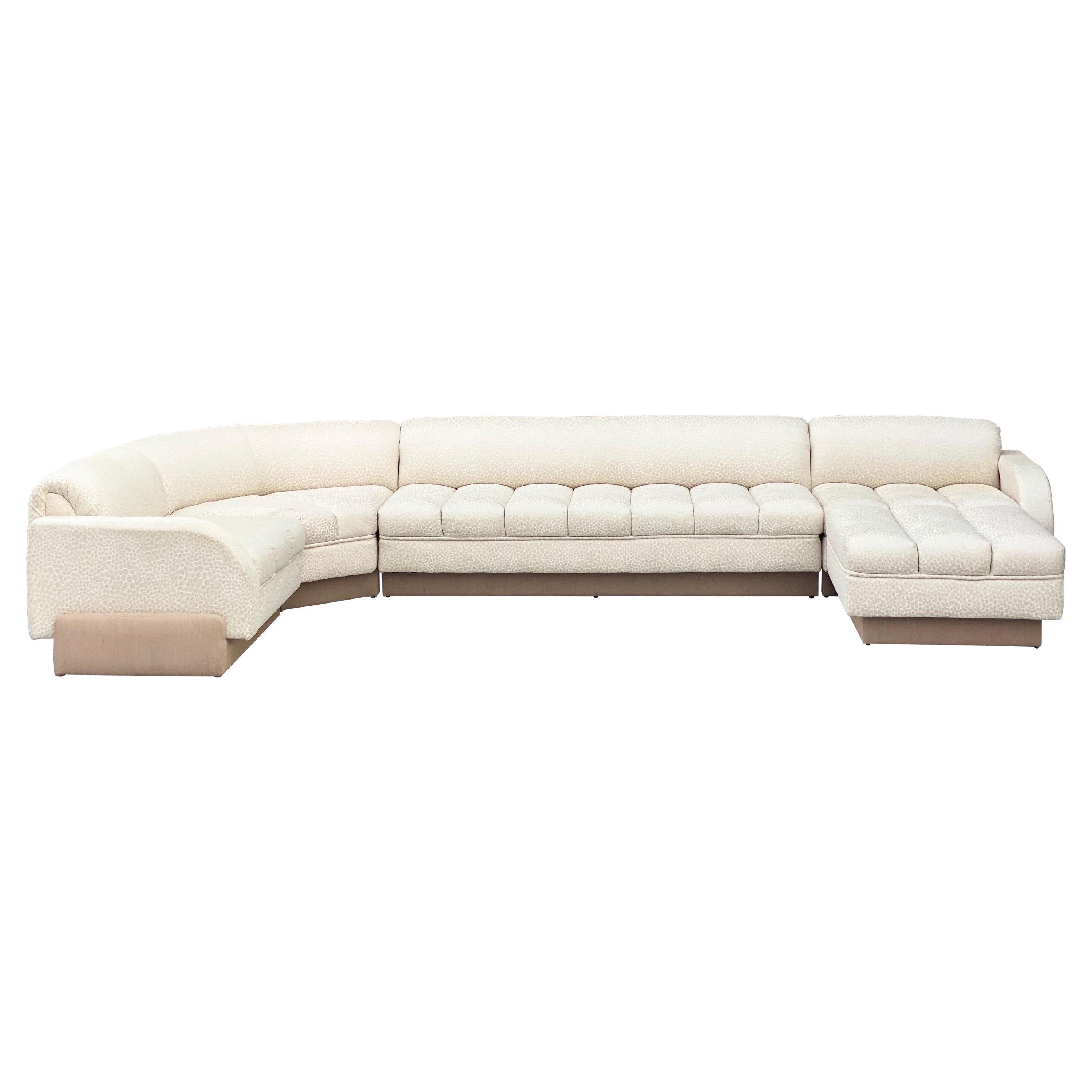 1970s Directional White Channel Four Piece Sectional Sofa with Ottoman