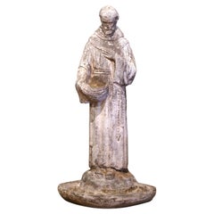 Used 19th Century French Concrete St. Francis Bird Bath Statue
