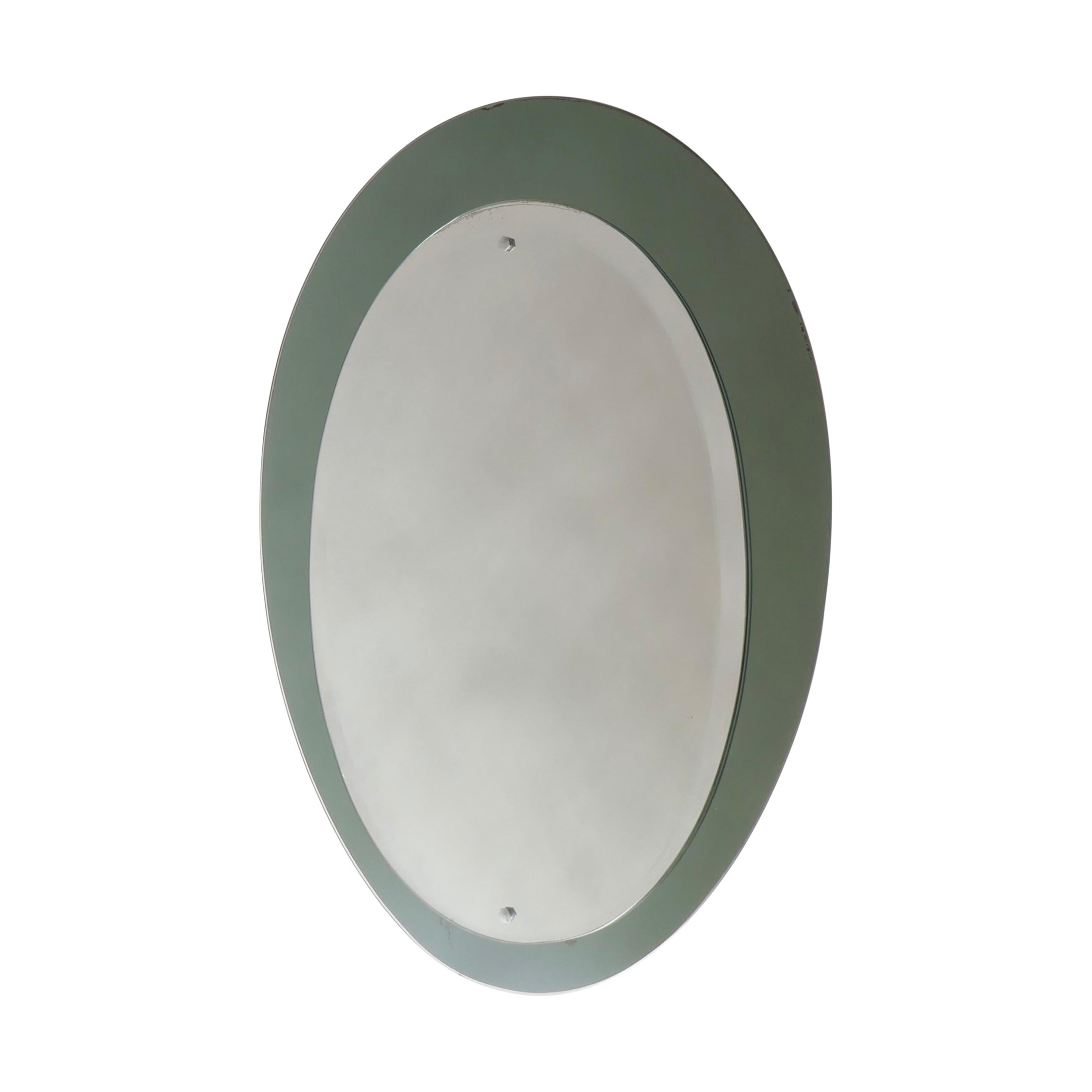 Mid-Century Oval Mirror with a Green Smoked Mirrored Frame, Italy 