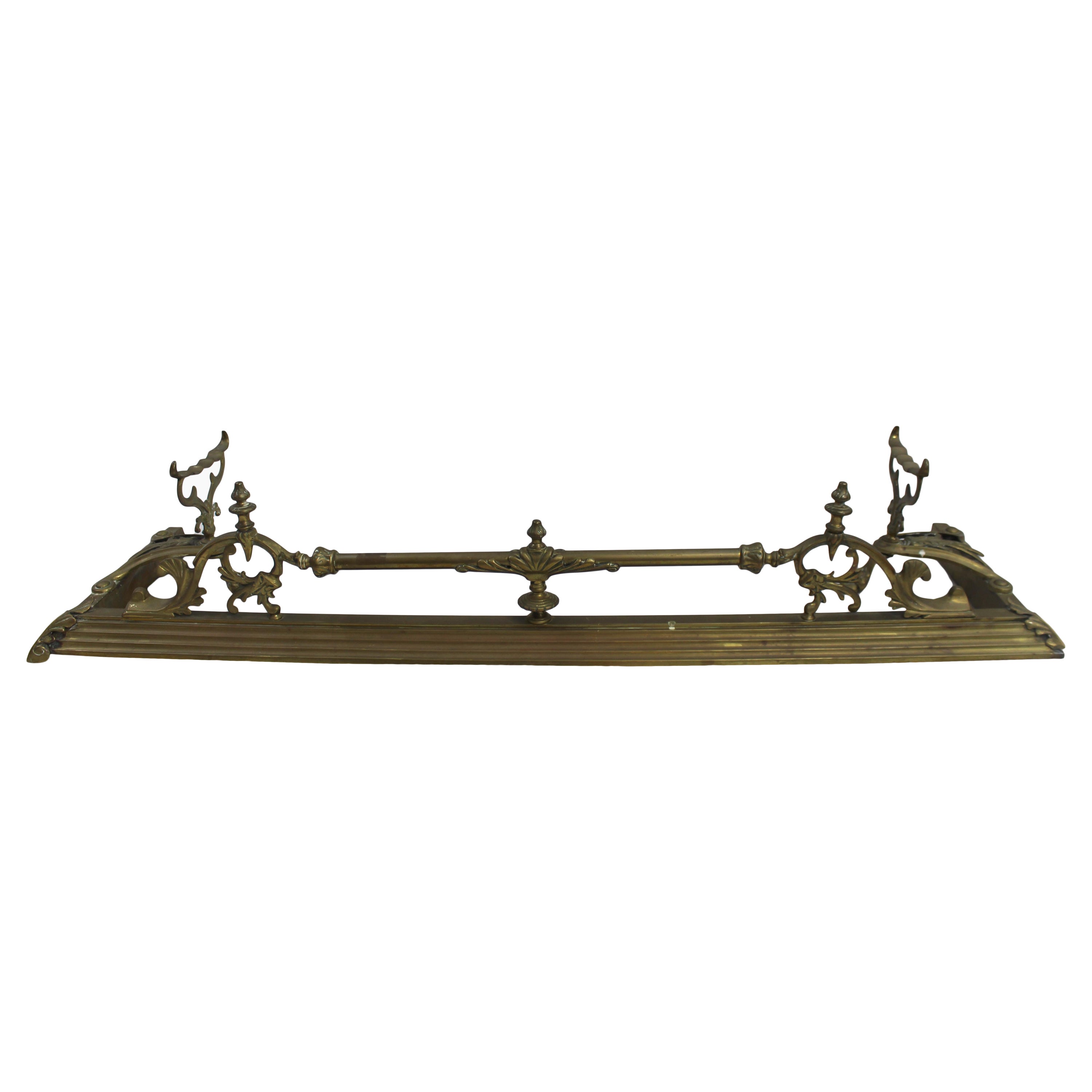 Ornate Victorian Brass Fire Fender with Rests For Sale