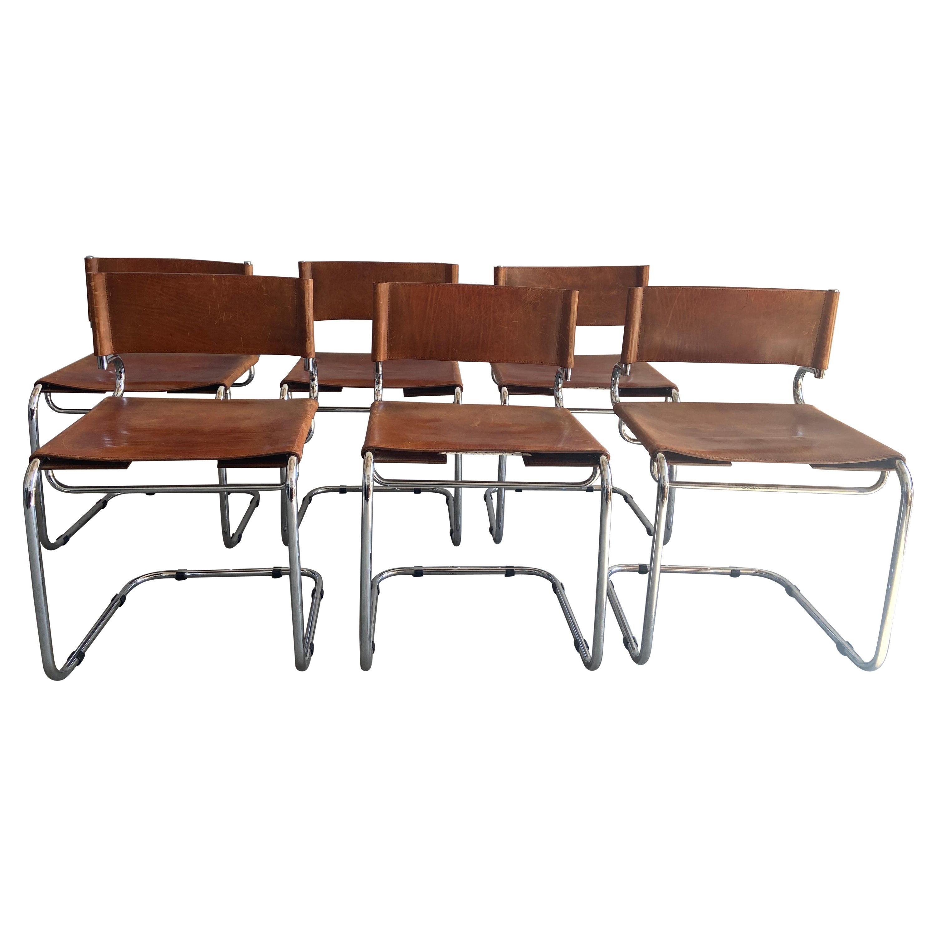 Mid-Century Modern Set of 6 Italian Leather “Terrj" Chairs by Luigi Saccardo