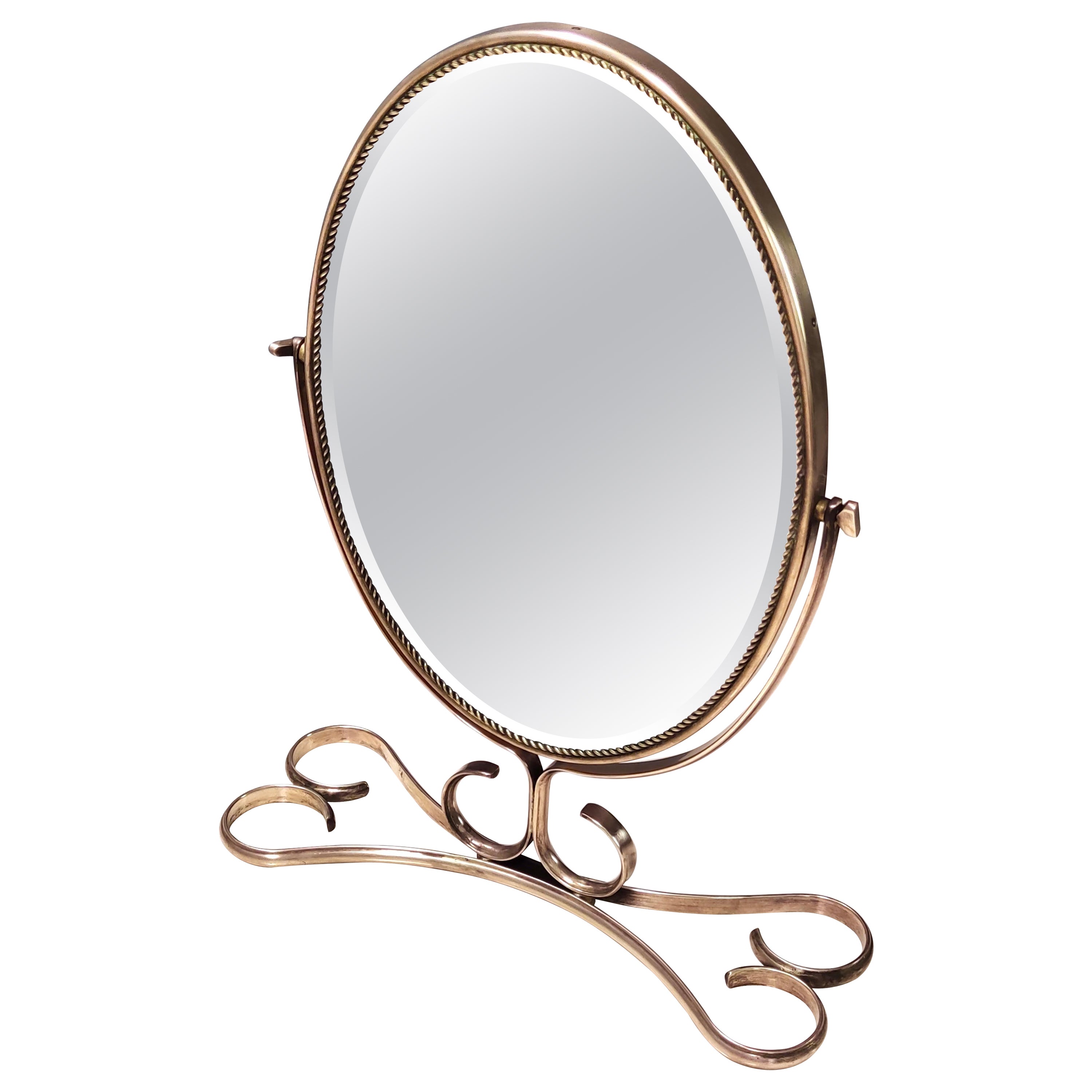 Elegant Vintage Vanity Mirror with a Brass Frame, Italy