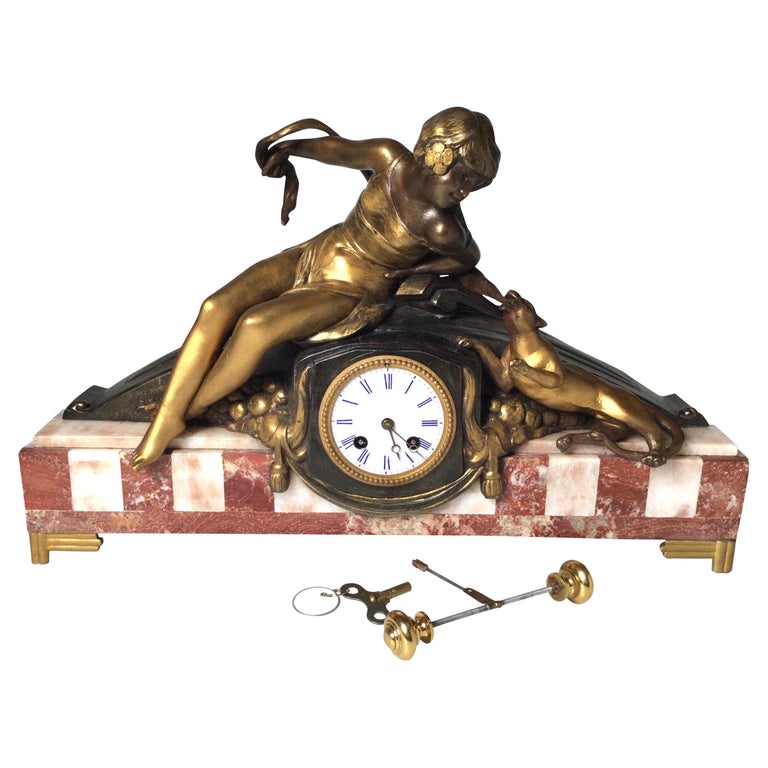 French Art Deco Marble Clock For Sale at 1stDibs