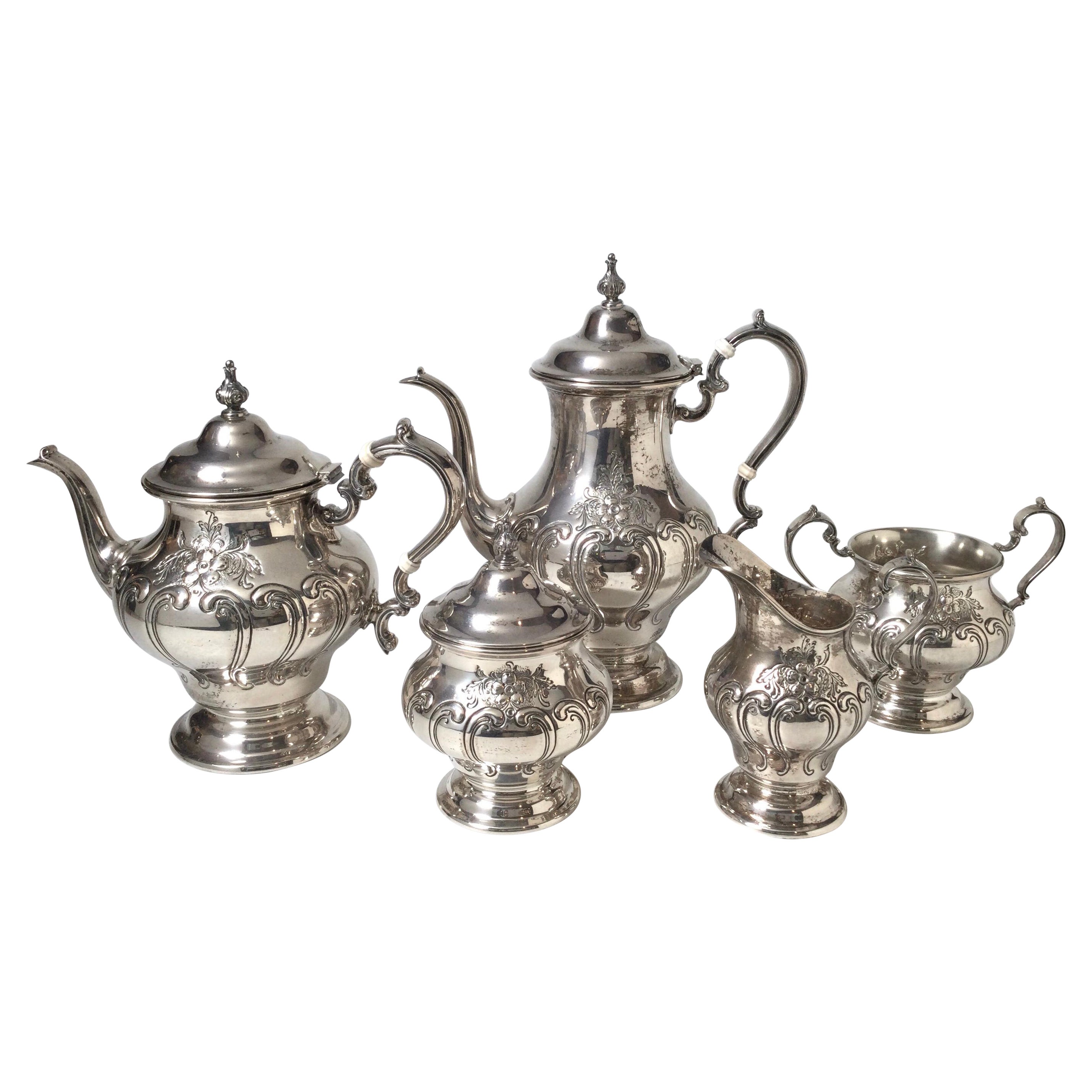 Sterling Silver Gorham Chantilly Tea Set For Sale