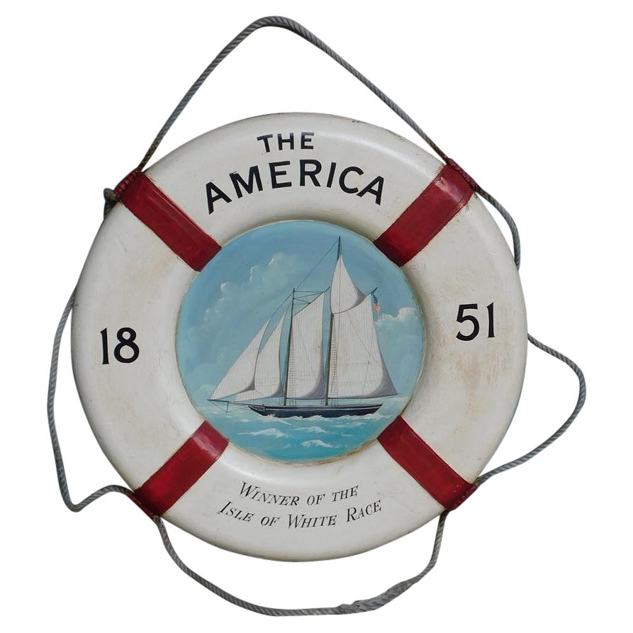 American Nautical Painted Life Ring with Sailing Vessel Isle of White Race, 1851
