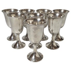 Vintage Mid-Century Set of Eight Sterling Silver Wine Water Goblets