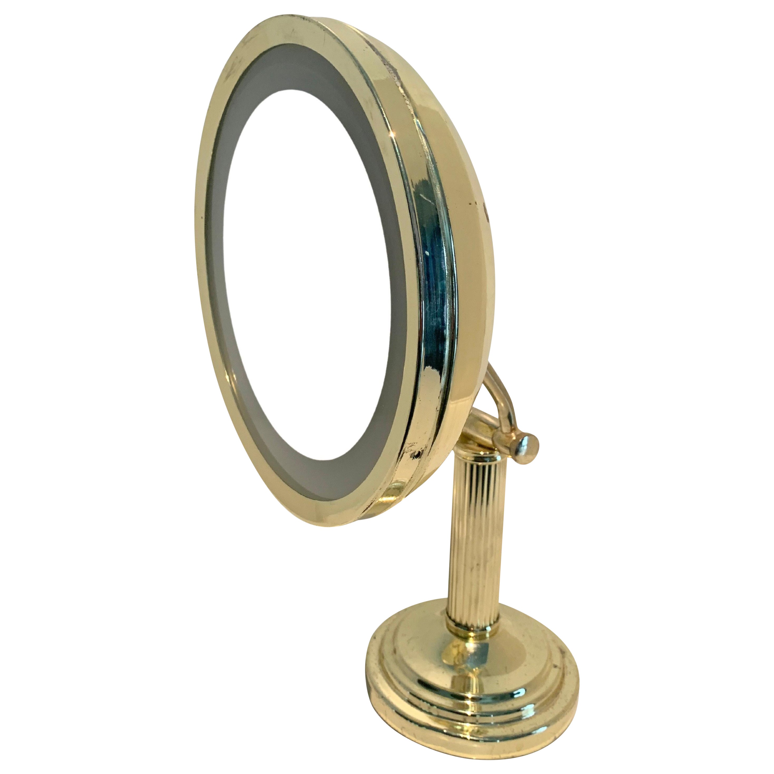 Brass Adjustable Magnified Lighted Vanity Table Mirror For Sale